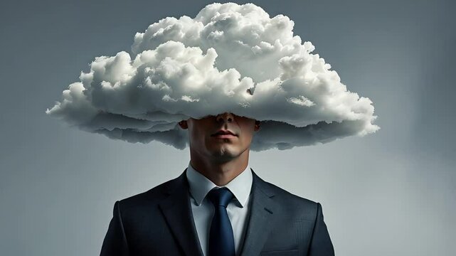 Man Cloud Head Suit Tie Business Creative Imagination Sky Weather Fantasy Surreal