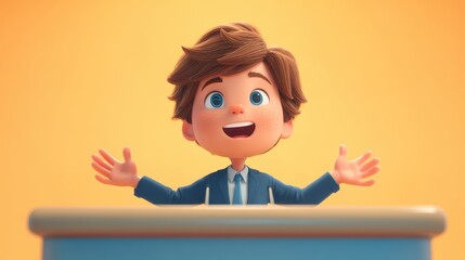 3D illustration of children learning and studying together