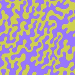 Seamless pattern with abstract silhouette organic shapes. Vector flat background in in retro 1970s style. Wavy liquid distorted shapes