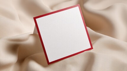 Fototapeta premium Contemporary square business card mockup with colored edge painting and sans serif text on a softly blurred fabric surface backdrop