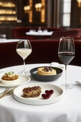 Elegant Dining Experience with Gourmet Dishes and Fine Wine