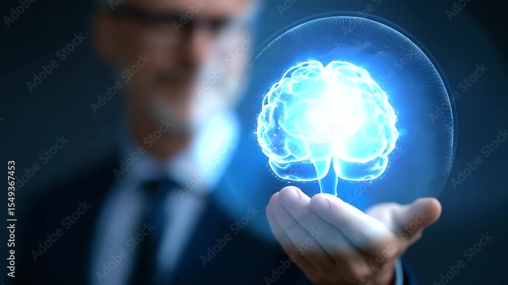 Poster futuristic ai brain processor revolutionizing business technology and machine learning.