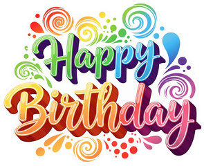 Happy Birthday, Rainbow, Stars, Confetti, Colorful, Celebration, Party, Greeting, Whimsical, Fun, Illustration, Digital Art, Sticker, Playful, Joyful.