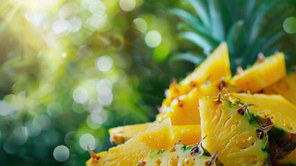 Fresh pineapple on a bright colorful background, tropical exotic fruit.