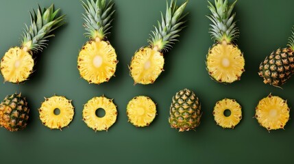 Fresh pineapple on a bright colorful background, tropical exotic fruit.