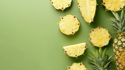 Fresh pineapple on a bright colorful background, tropical exotic fruit.