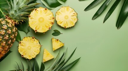 Fresh pineapple on a bright colorful background, tropical exotic fruit.