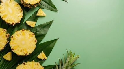 Fresh pineapple on a bright colorful background, tropical exotic fruit.
