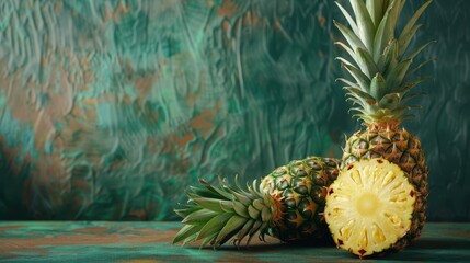 Fresh pineapple on a bright colorful background, tropical exotic fruit.