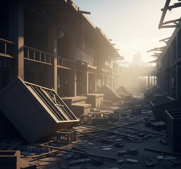 Destroyed Marketplace at Morning
