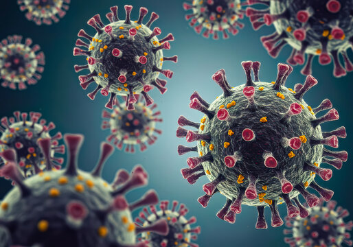 Microscopic Marvel: A 3D-rendered measles virus, with its hemagglutinin-neuraminidase and fusion protein spikes clearly depicted.