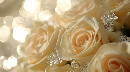 Cream-colored roses with sparkling accents. Elegant floral arrangement for a special occasion.