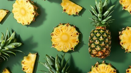 Fresh pineapple on a bright colorful background, tropical exotic fruit.