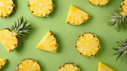 Fresh pineapple on a bright colorful background, tropical exotic fruit.