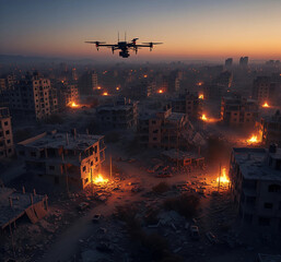 Drone Over War-Torn City