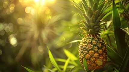 Fresh pineapple on a bright colorful background, tropical exotic fruit.