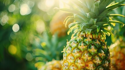 Fresh pineapple on a bright colorful background, tropical exotic fruit.