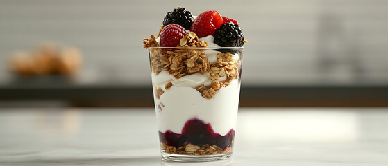Berry Granola Yogurt Parfait in a Glass