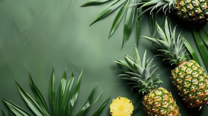 Fresh pineapple on a bright colorful background, tropical exotic fruit.