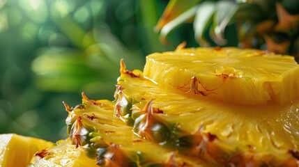 Fresh pineapple on a bright colorful background, tropical exotic fruit.