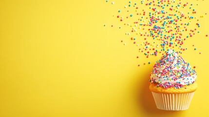 Festive cupcake on vibrant yellow background