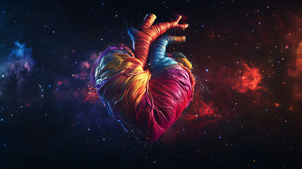 Vibrant Cosmic Heart Floating in Space