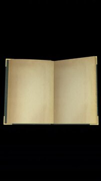 Green Book Opening Animation. Alpha Channel. Vertical video of green book opening and page turning animation with alpha channel, perfect for transitions or text placement.