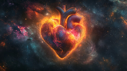 Cosmic Heart: A Fiery Celestial Embrace