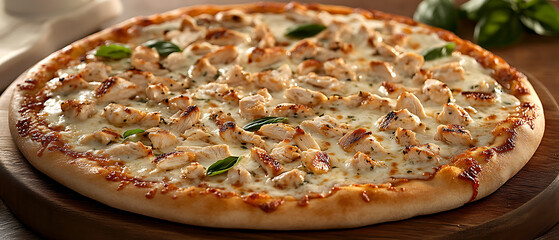 Grilled Chicken Pizza with Creamy Sauce and Fresh Basil