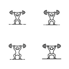 Four Line Drawings of a Person Performing a Barbell Squat Exercise weightlifting weight training