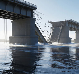 Damaged Bridge Over River
