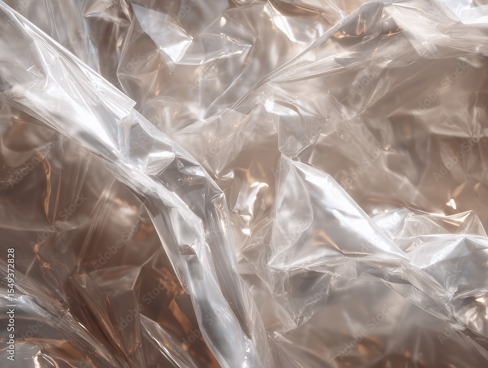 Poster crumpled plastic sheet texture with light reflecting abstract pattern