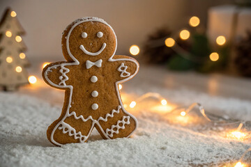Gingerbread Man Cookie Covered In Sugar And Lit With Cozy Warm Lighting