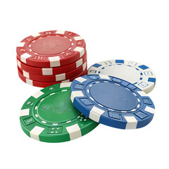 Poker Chips Red Blue Green and White Casino Tokens isolated on transparent baackground