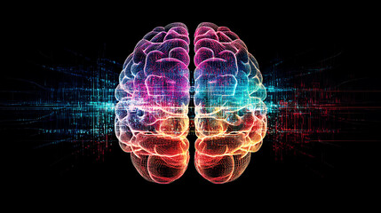 Digital Artwork of a Human Brain with Colorful Neuronal Activity