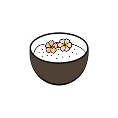 coconut smoothie bowl with edible flowers and chia seeds topping Vector illustration
