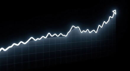White glowing financial graph with an upward trend line on a dark background. Business growth chart for market analysis.