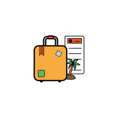 designer luggage set with boarding pass and tropical travel vibe Vector illustration