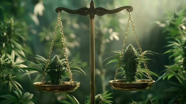 Balancing cannabis plants in a serene garden setting