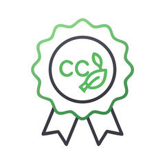 Green eco certificate badge with leaves on a white background
