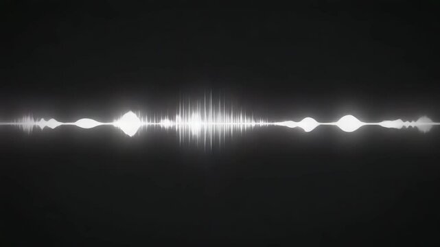 Minimalist audio waveform line pulsing on black, subtle glitch and glowing white elements in perfect loop.