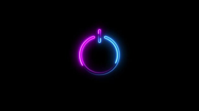 Neon glowing power button icon. Power button animation. off and on, symbol power icon animation.