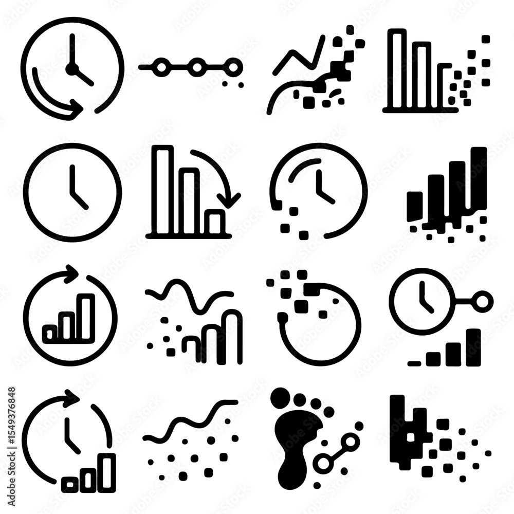 Poster dynamic icon of time, growth, and data, forming a visually captivating display of key concepts. evok