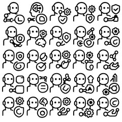 A comprehensive collection of icons representing concepts related to user profile, technology, AI, data, settings, etc. This versatile design offers adaptability for various applications. 