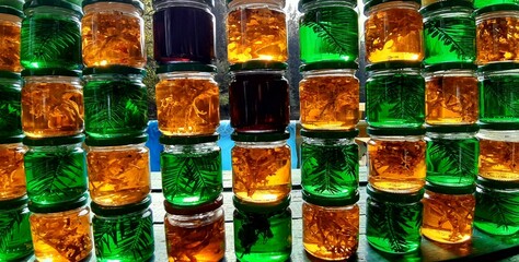 colorful glass bottles