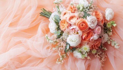 Elegant floral bouquet on peach chiffon