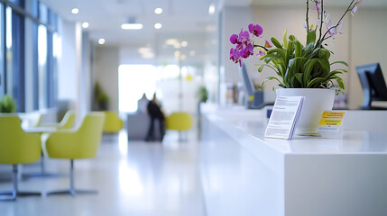 Modern Office Reception Area with Orchid Plant and Seating