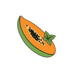 fresh papaya boat with granola and mint leaves on wooden tray Vector illustration