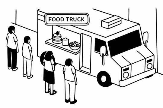 Isometric Food Truck Scene Builder Illustration