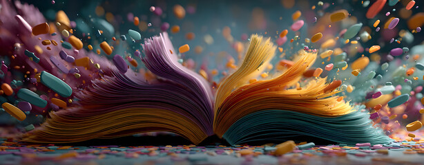 A dynamic, open book displaying a kaleidoscope of pages spread out, implying imagination and wisdom